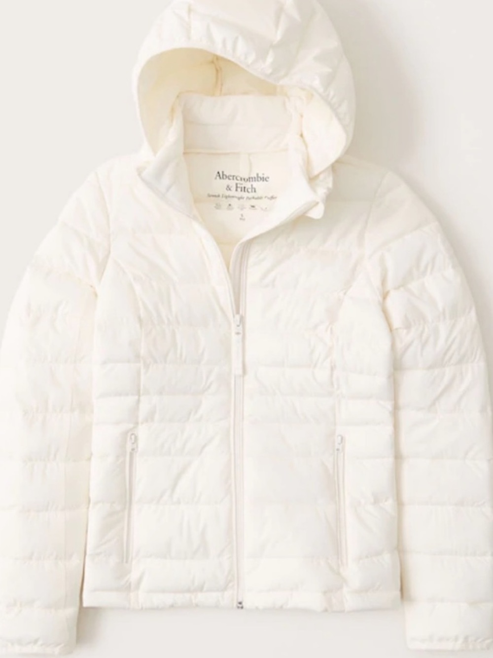 New Abercrombie Stretch Lightweight Packable Puffer Jacket Medium Cream